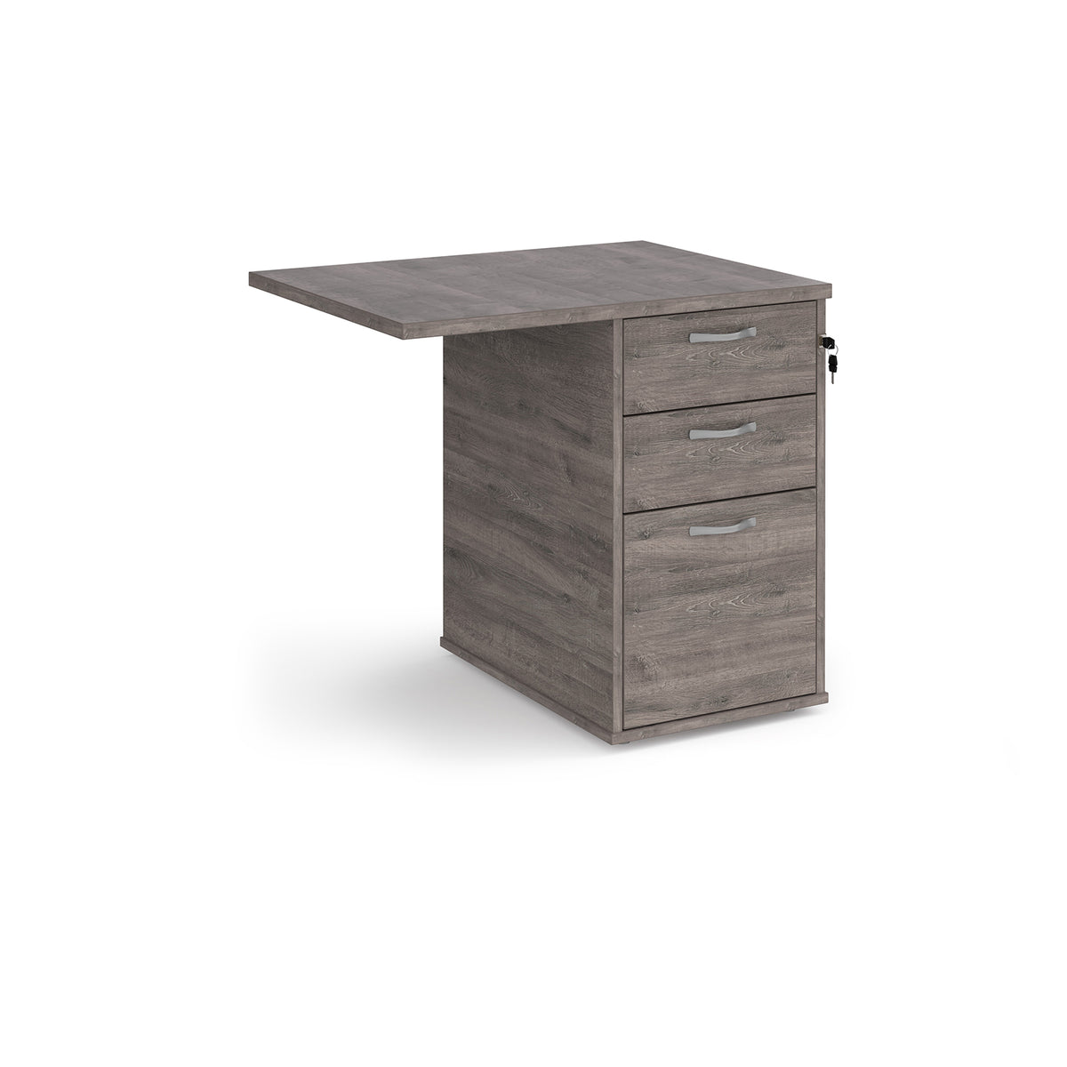 Desk high 3 drawer pedestal 600mm deep with 800mm flyover top - Grey Oak - view 1