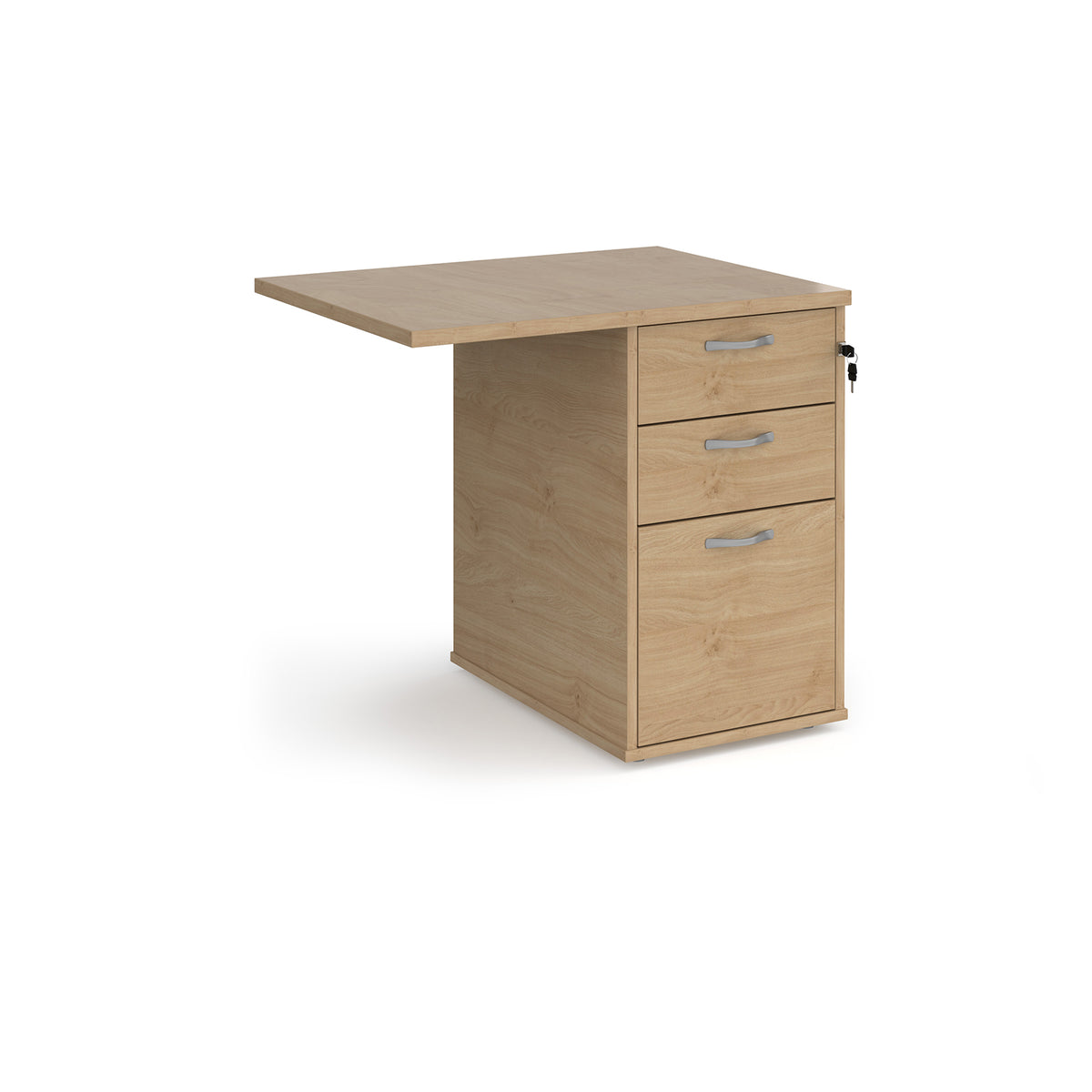 Desk high 3 drawer pedestal 600mm deep with 800mm flyover top - Kendal Oak - view 1