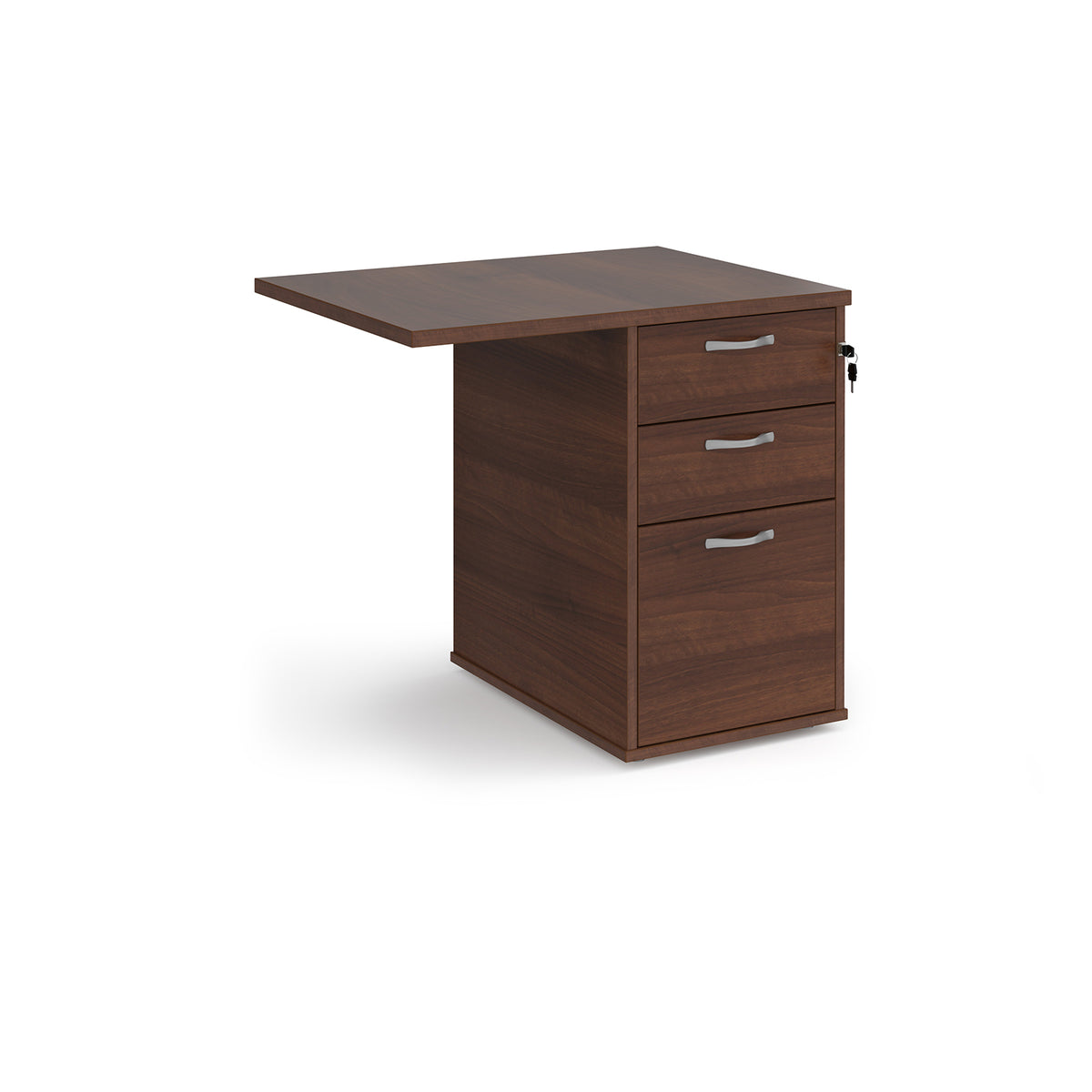 Desk high 3 drawer pedestal 600mm deep with 800mm flyover top - Walnut - view 1