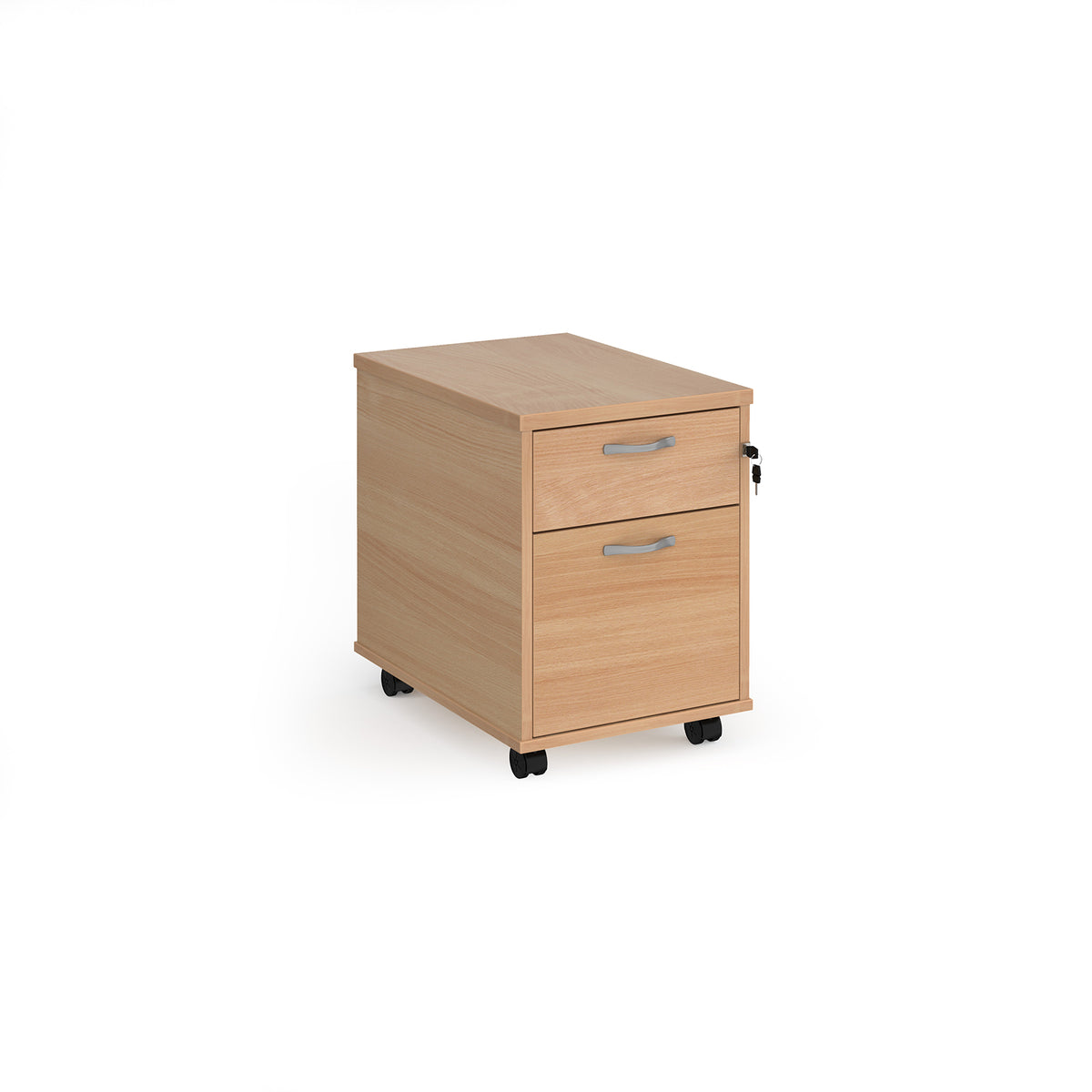 Mobile 2 drawer pedestal with silver handles 600mm deep - Beech - view 1