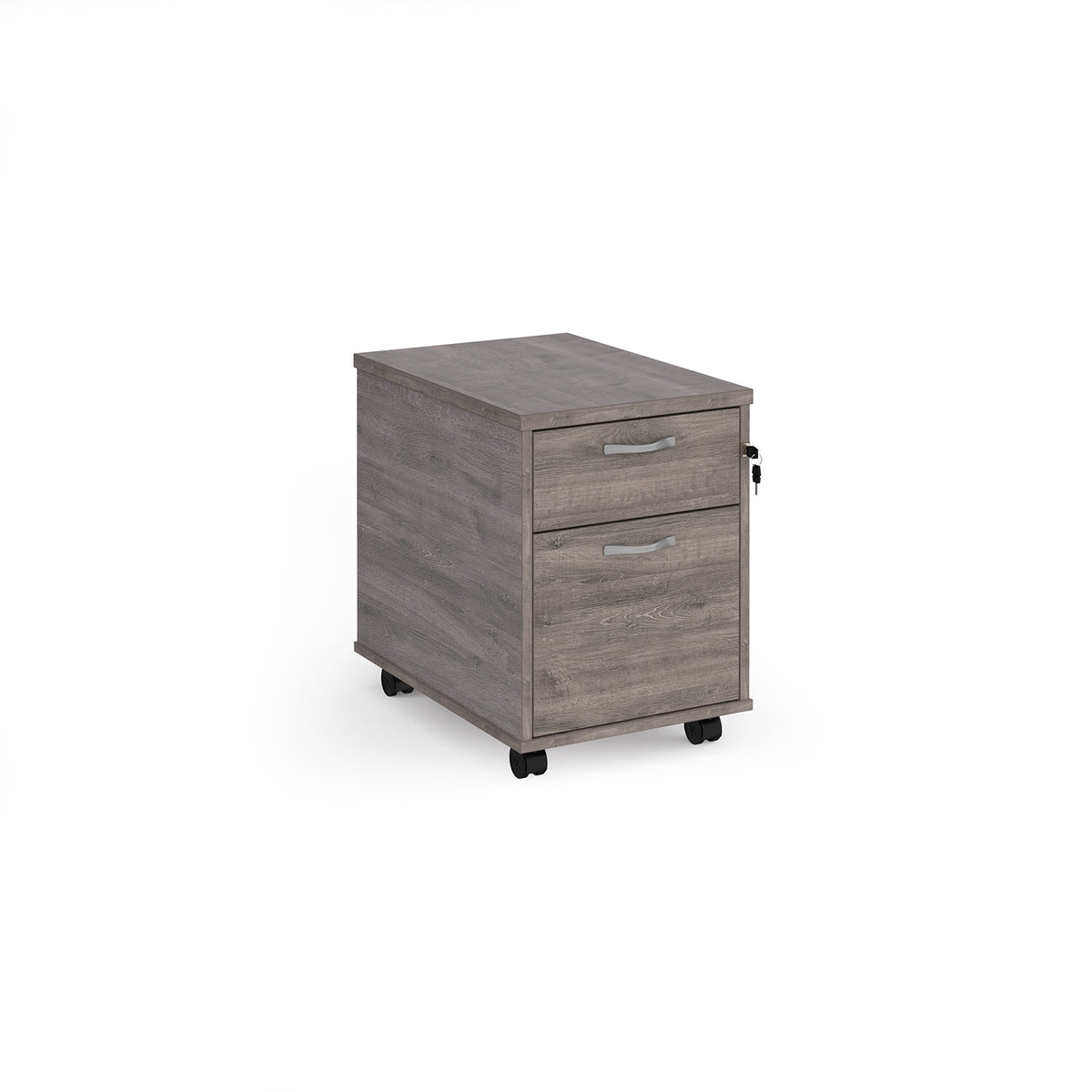 Mobile 2 drawer pedestal with silver handles 600mm deep - Grey Oak - view 1