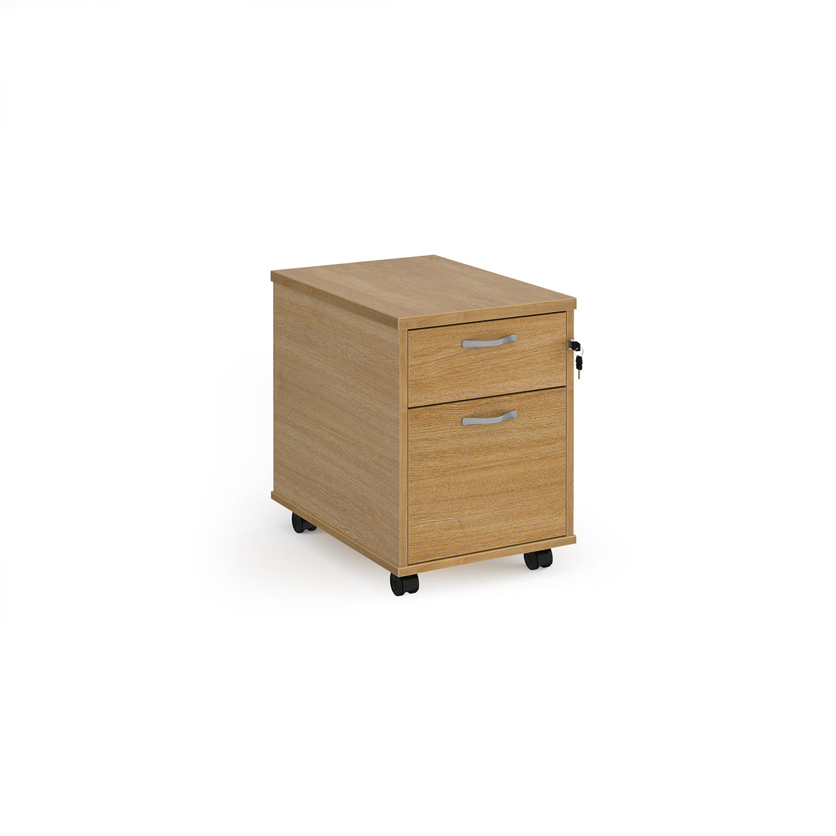 Mobile 2 drawer pedestal with silver handles 600mm deep - oak - view 1