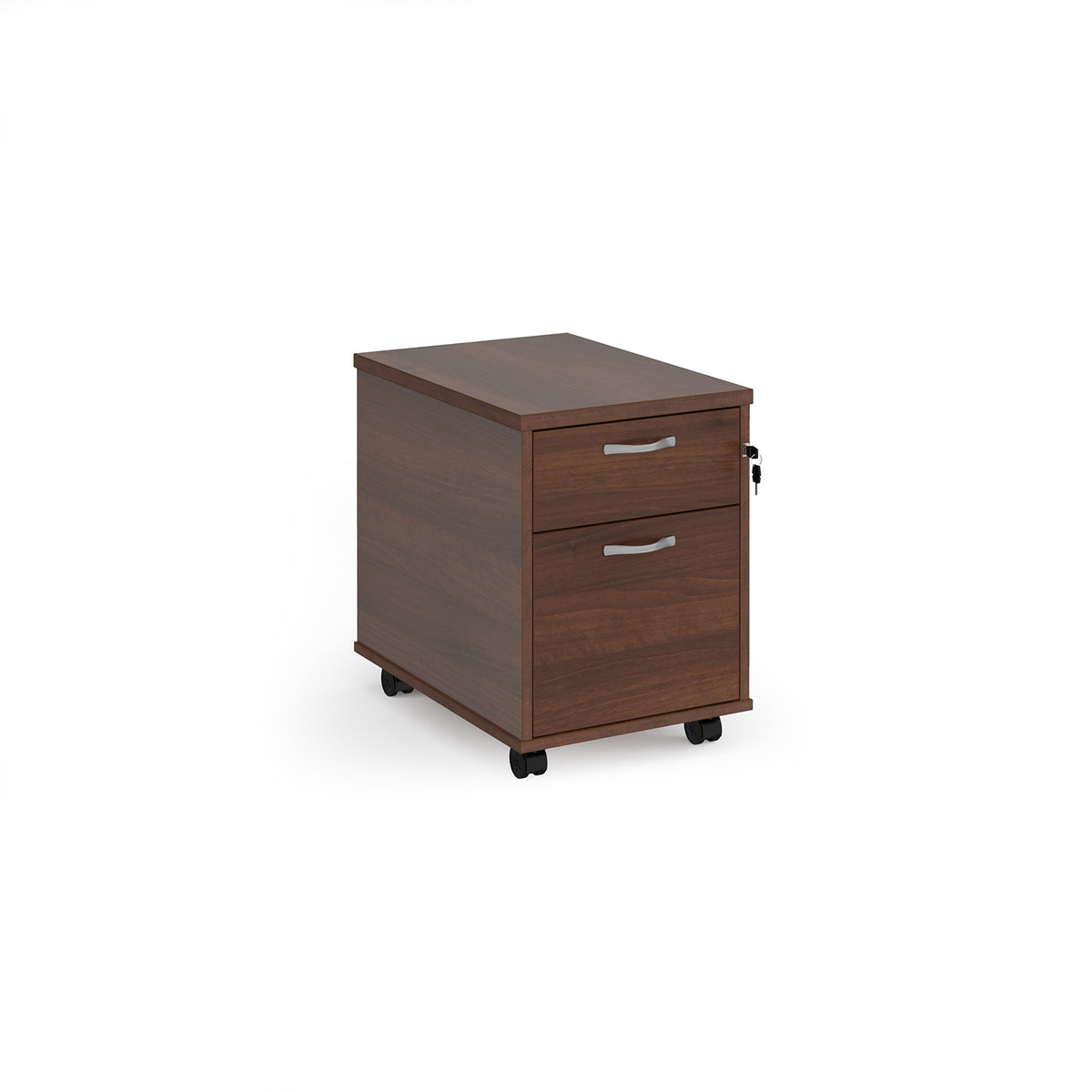 Mobile 2 drawer pedestal with silver handles 600mm deep - Walnut - view 1
