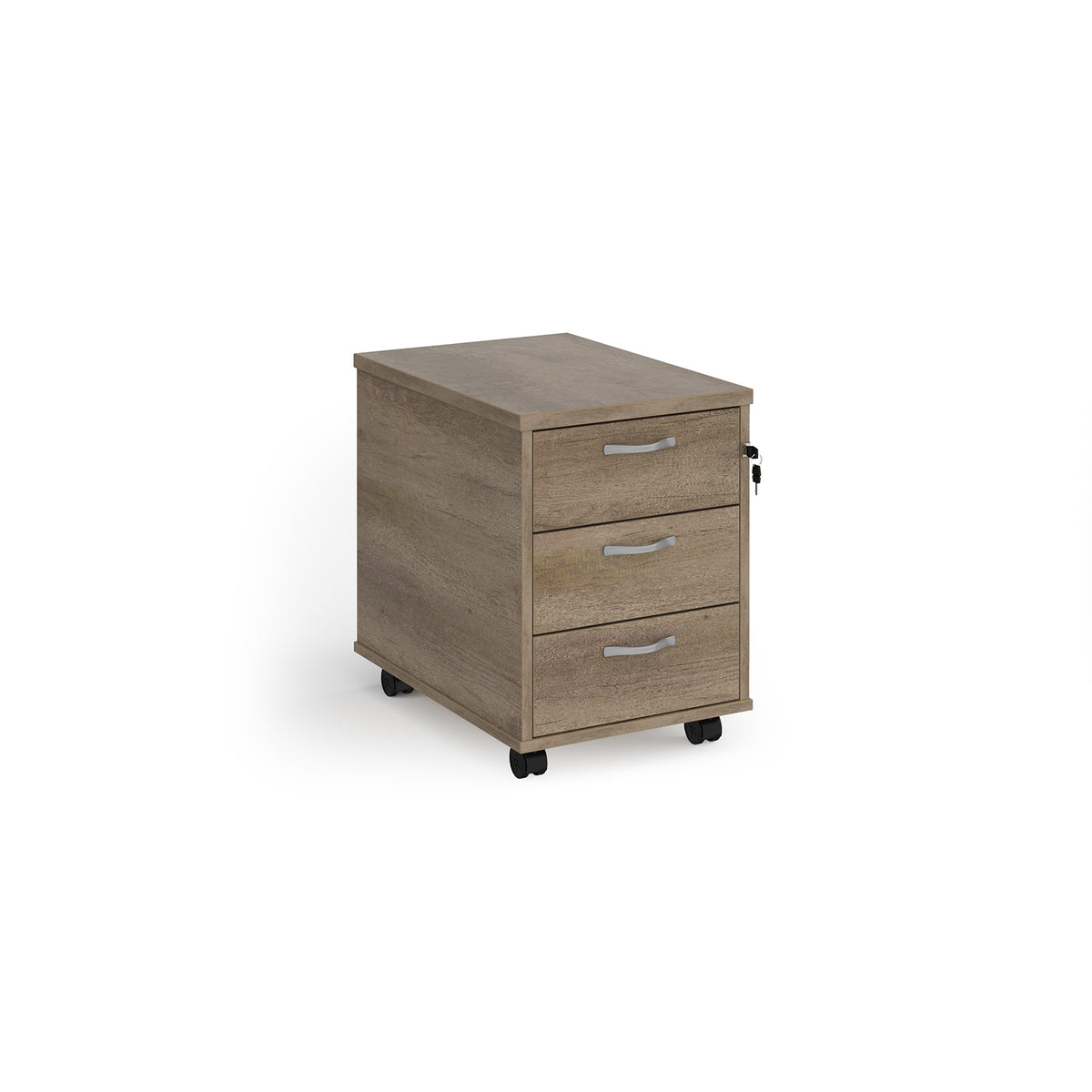 Mobile 3 drawer pedestal with silver handles 600mm deep - Nebraska Oak - view 1