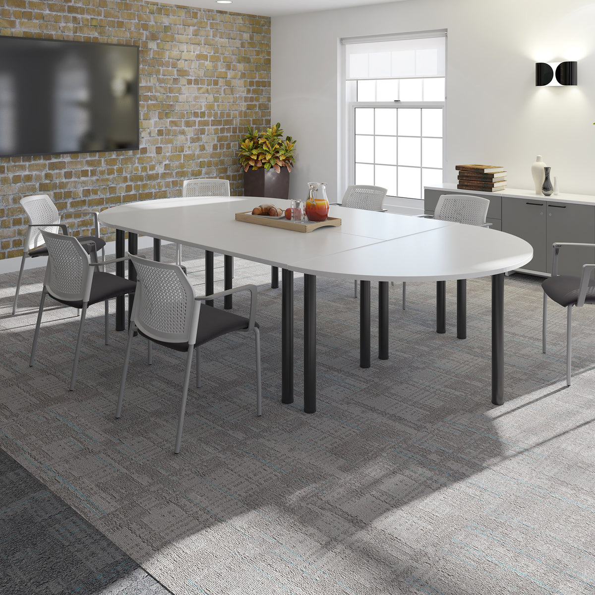 Semi circular chrome radial leg meeting table 1600mm x 800mm - Beech - view 3