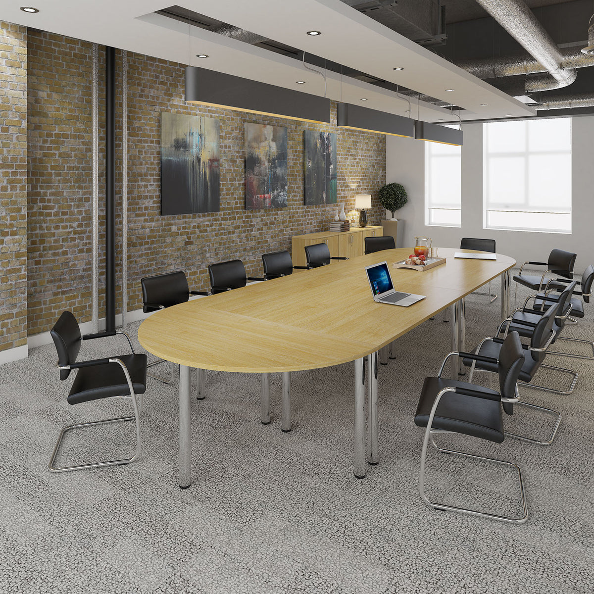 Semi circular chrome radial leg meeting table 1600mm x 800mm - Beech - view 2