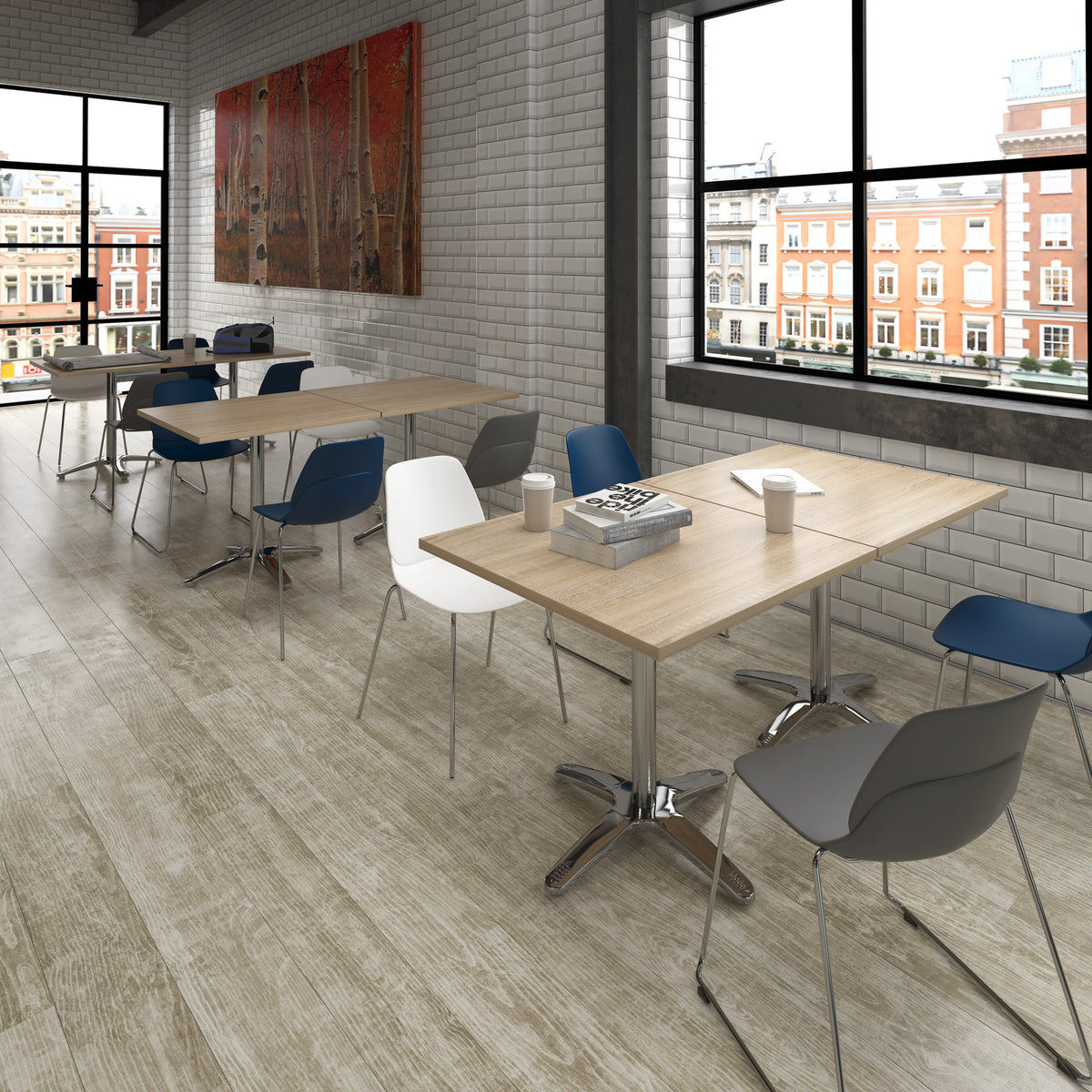 Roma square dining table with 4 leg chrome base 800mm - Light Grey - view 2