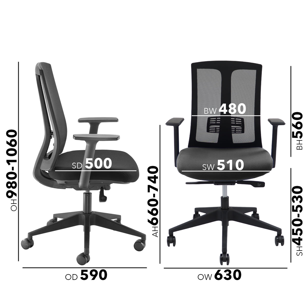 Ronan mesh back operators chair with fixed arms - black - view 5