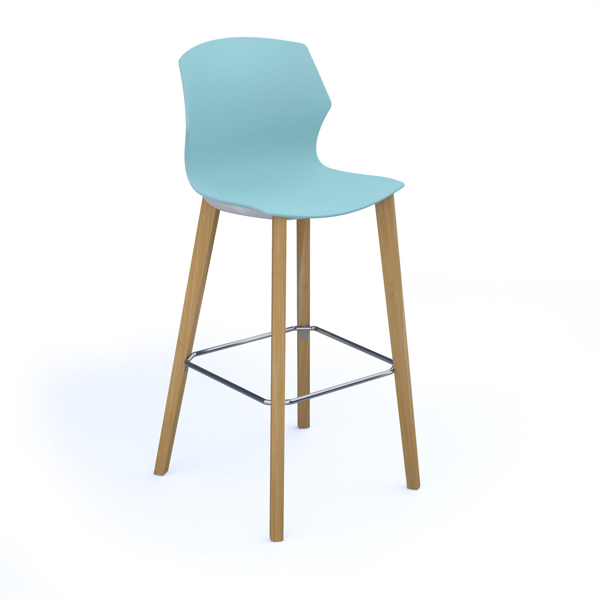 Roscoe high stool with natural oak legs and plastic shell - ice blue - view 1