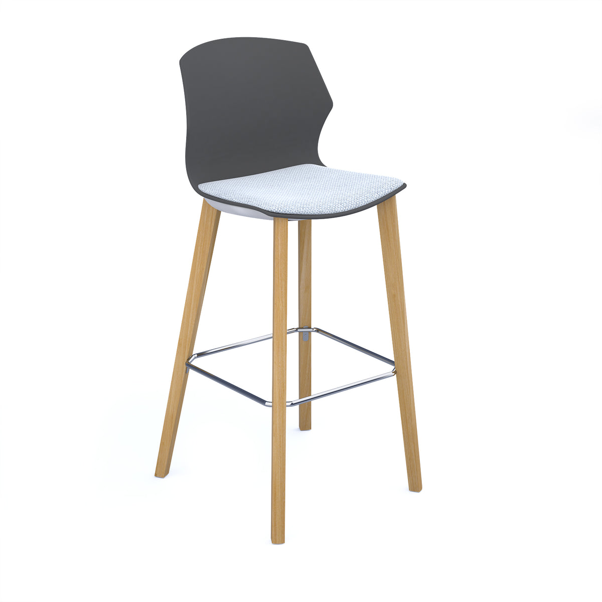 Roscoe high stool with natural oak legs and plastic shell - charcoal grey with made to order seat - view 1