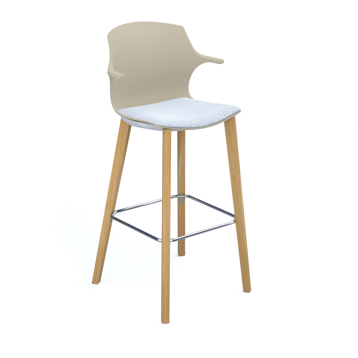 Roscoe high stool with natural oak legs and plastic shell with arms - sandy Beech with made to order seat - view 1