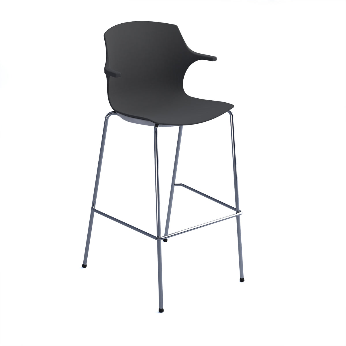 Roscoe high stool with chrome legs and plastic shell with arms - charcoal grey - view 1