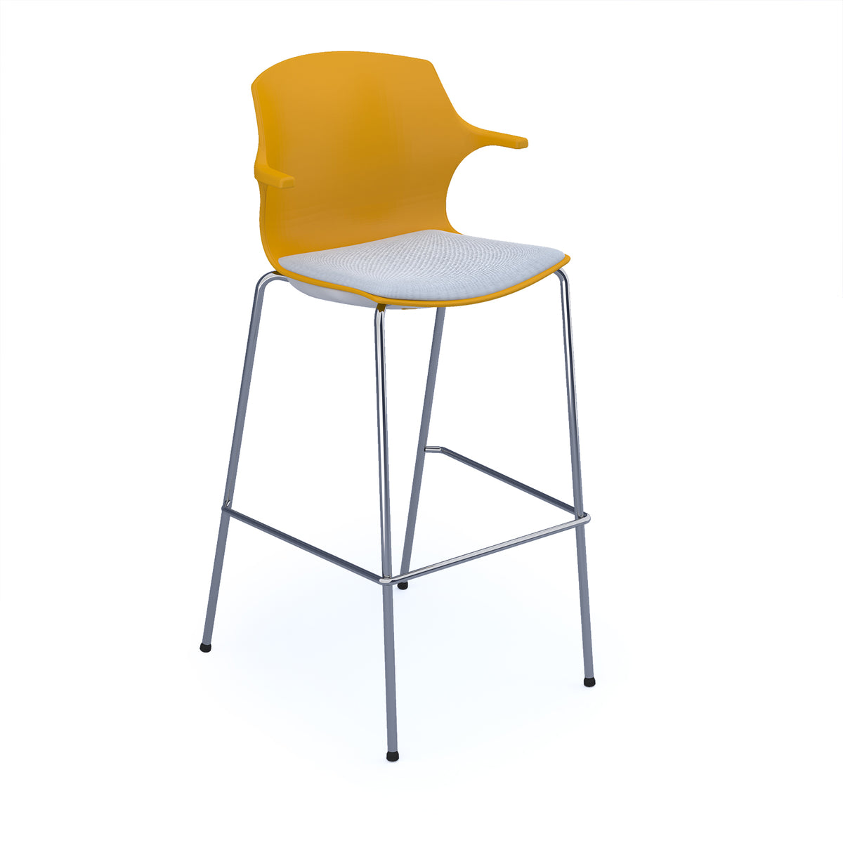 Roscoe high stool with chrome legs and plastic shell with arms - warm yellow with made to order seat - view 1