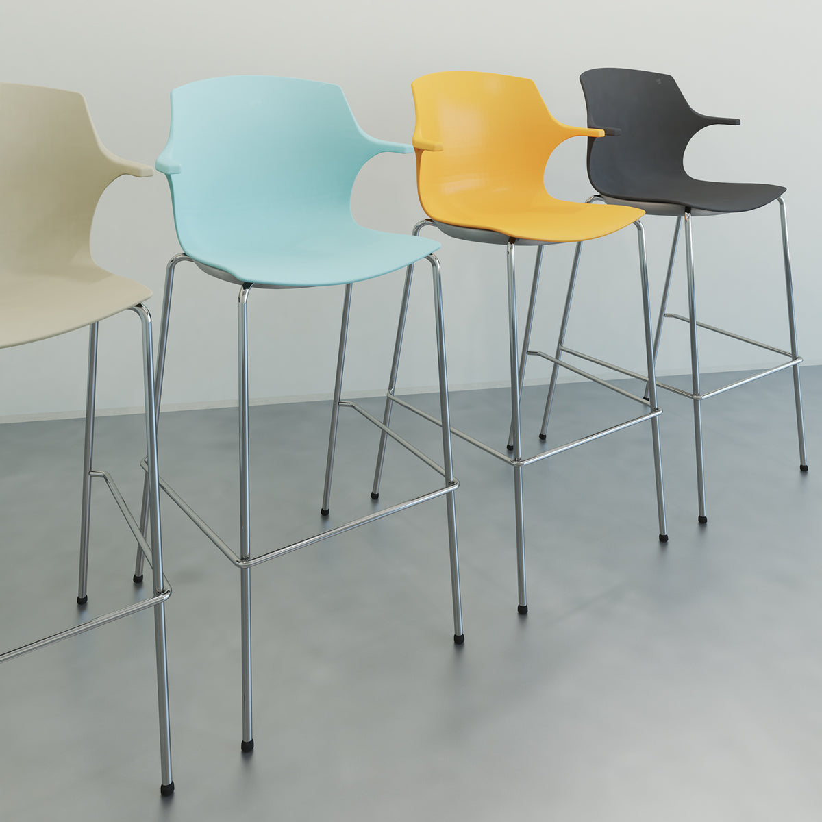 Roscoe high stool with chrome legs and plastic shell with arms - charcoal grey - view 4