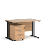 Maestro 25 straight desk 1200mm x 800mm with black cantilever frame and 3 drawer pedestal - Beech - view 1
