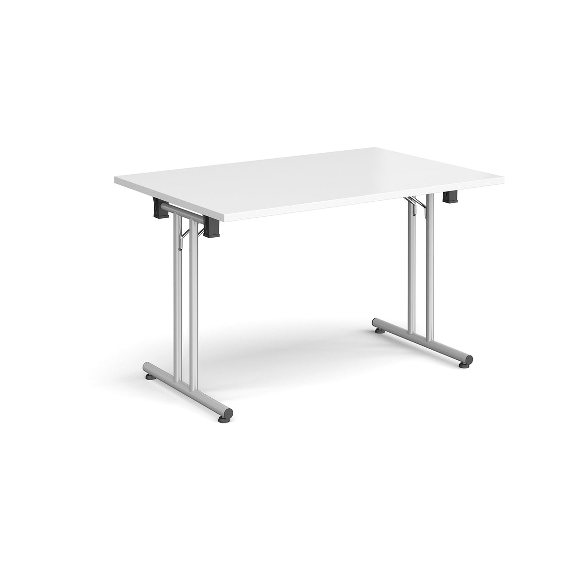 Rectangular folding leg table with silver legs and straight foot rails 1200mm x 800mm - white - view 1