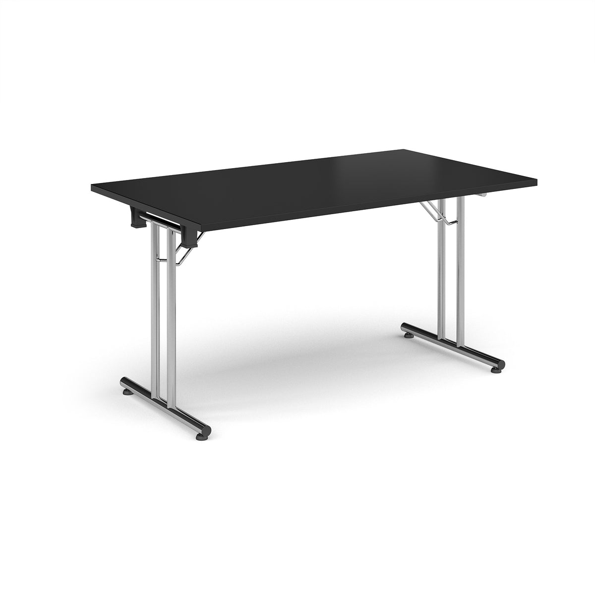 Rectangular folding leg table with chrome legs and straight foot rails 1400mm x 800mm - Black - view 1