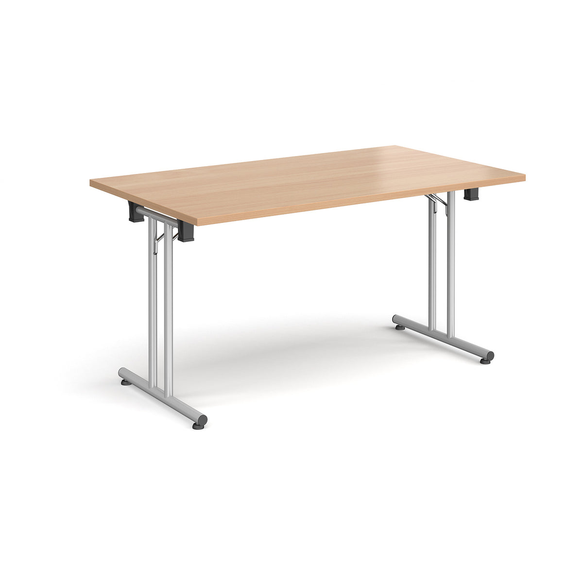 Rectangular folding leg table with silver legs and straight foot rails 1400mm x 800mm - Beech - view 1