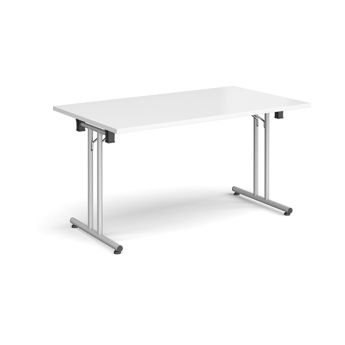 Rectangular folding leg table with silver legs and straight foot rails 1400mm x 800mm - white - view 1