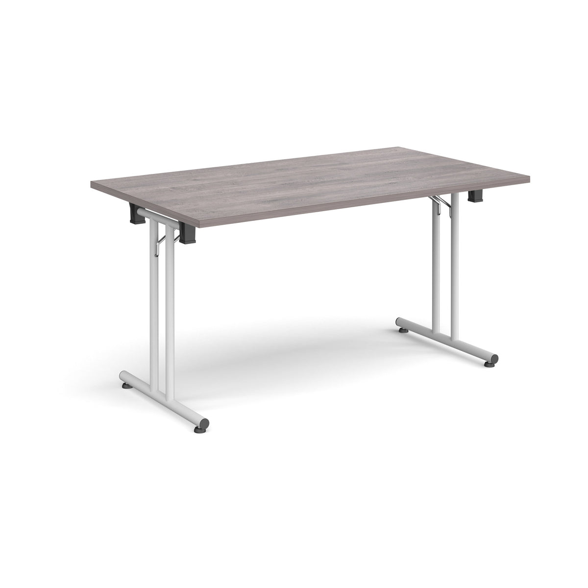 Rectangular folding leg table with white legs and straight foot rails 1400mm x 800mm - Grey Oak - view 1