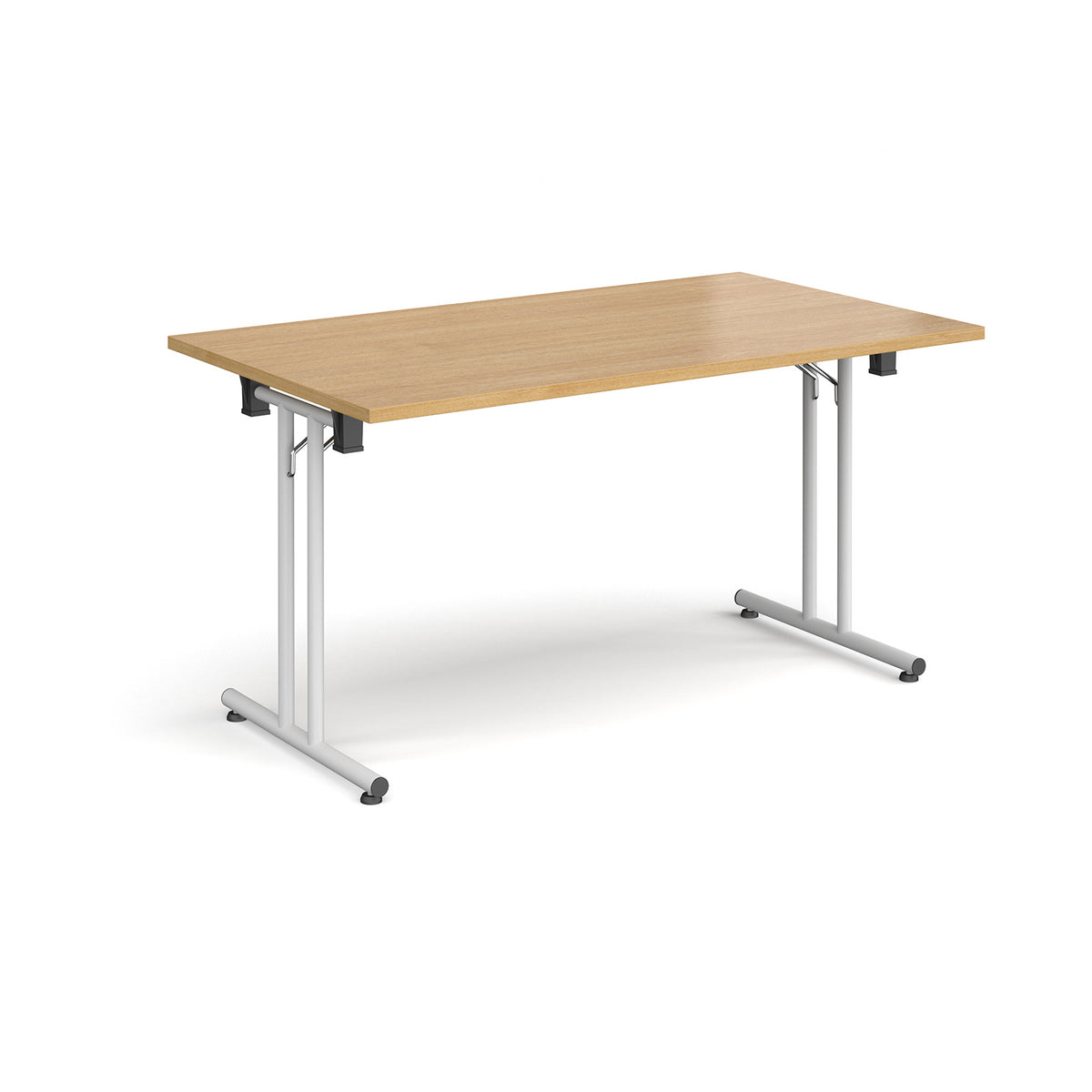 Rectangular folding leg table with white legs and straight foot rails 1400mm x 800mm - oak - view 1