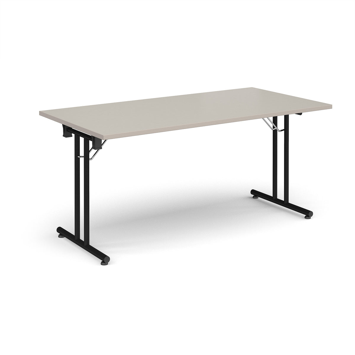 Rectangular folding leg table with black legs and straight foot rails 1600mm x 800mm - Light Grey - view 1