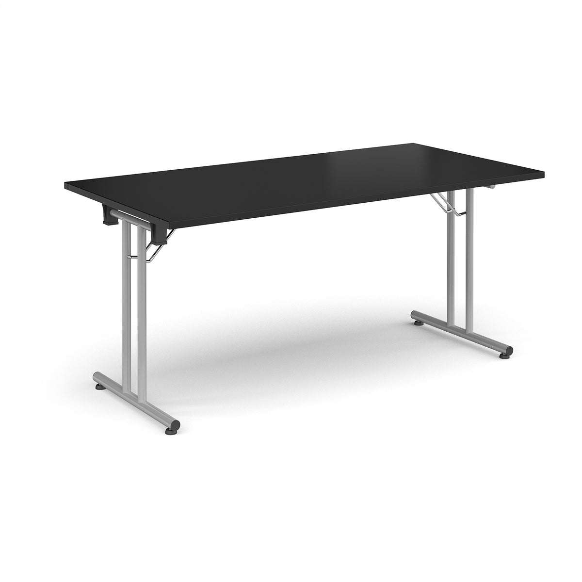 Rectangular folding leg table with silver legs and straight foot rails 1600mm x 800mm - Black - view 1