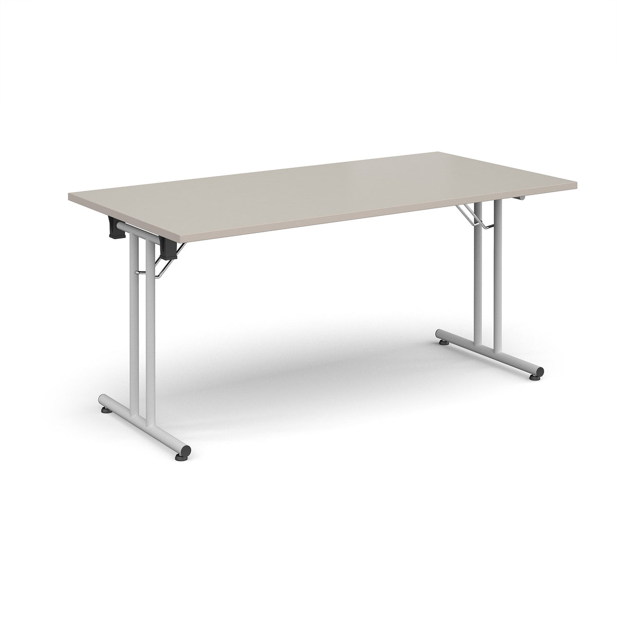 Rectangular folding leg table with white legs and straight foot rails 1600mm x 800mm - Light Grey - view 1