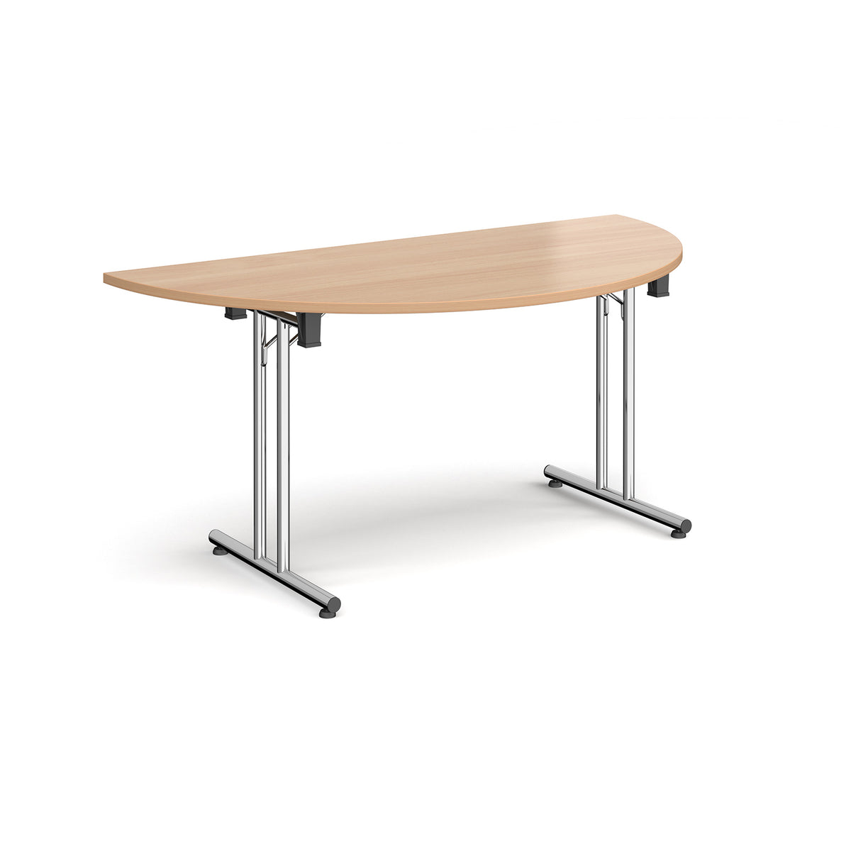 Semi circular folding leg table with chrome legs and straight foot rails 1600mm x 800mm - Beech - view 1