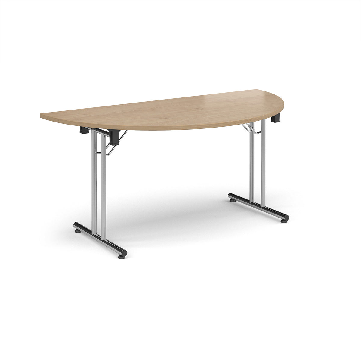 Semi circular folding leg table with chrome legs and straight foot rails 1600mm x 800mm - Kendal Oak - view 1