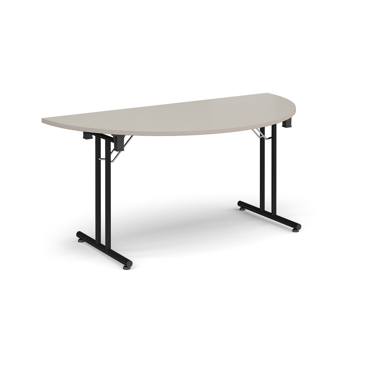 Semi circular folding leg table with black legs and straight foot rails 1600mm x 800mm - Light Grey - view 1