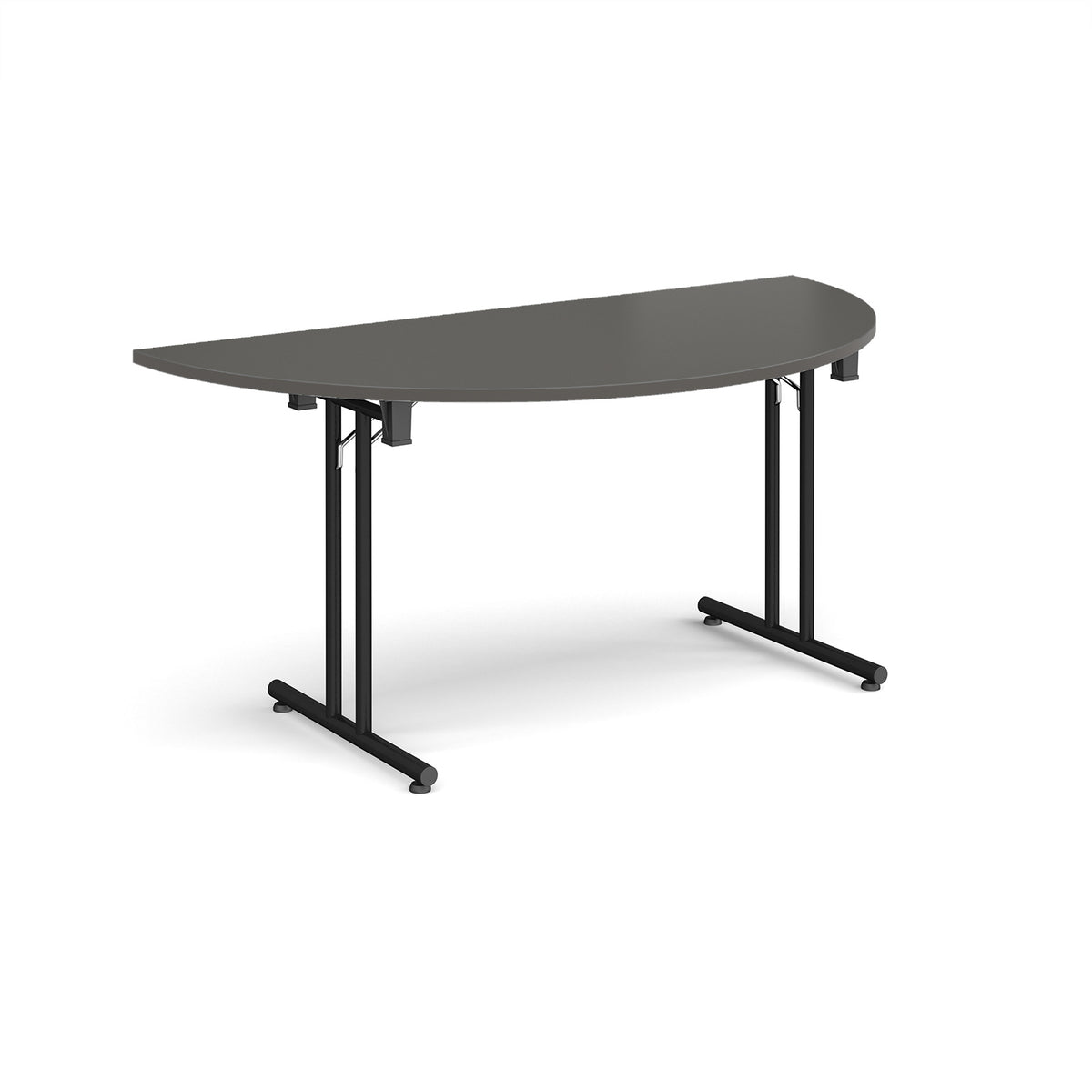 Semi circular folding leg table with black legs and straight foot rails 1600mm x 800mm - Onyx Grey - view 1