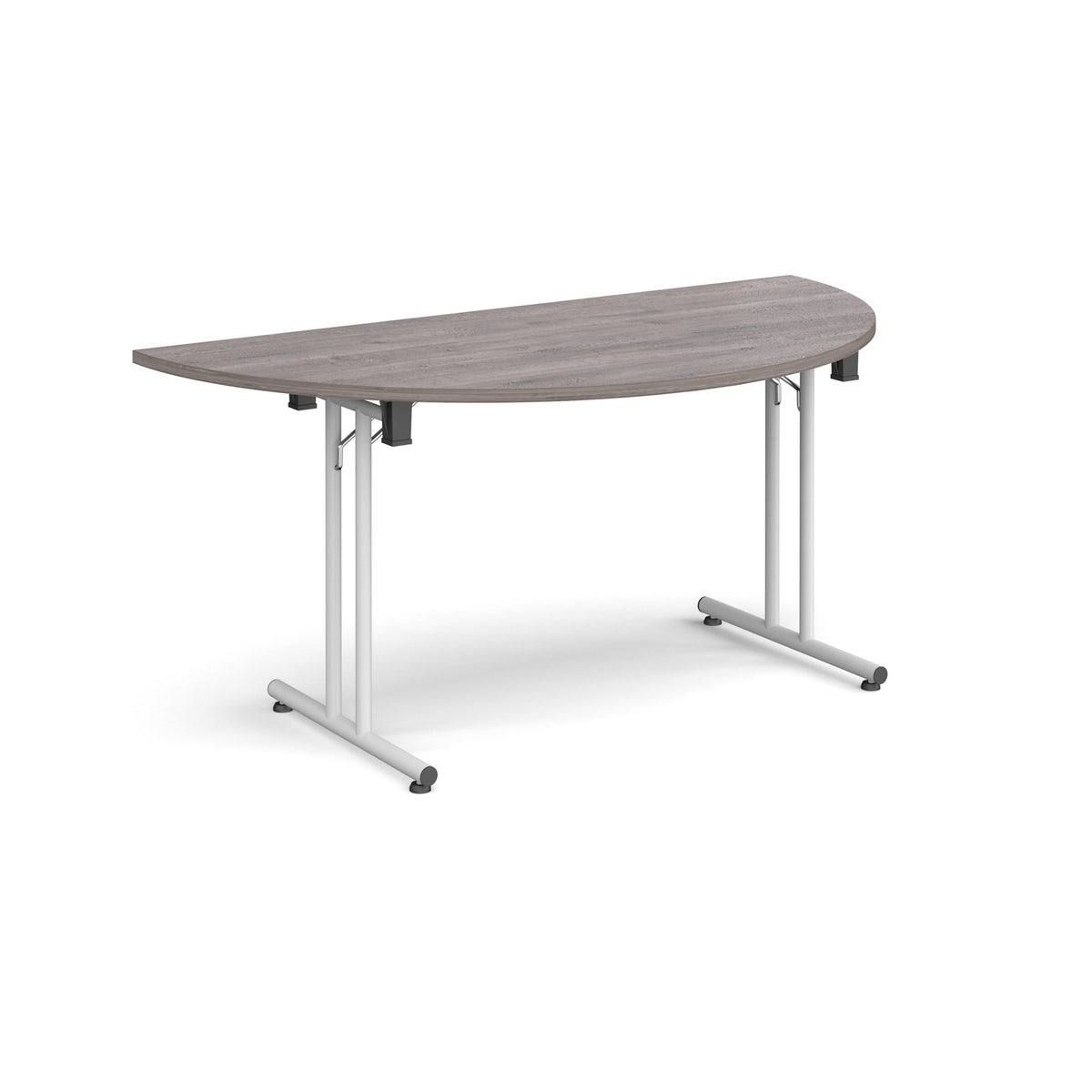 Semi circular folding leg table with white legs and straight foot rails 1600mm x 800mm - Grey Oak - view 1