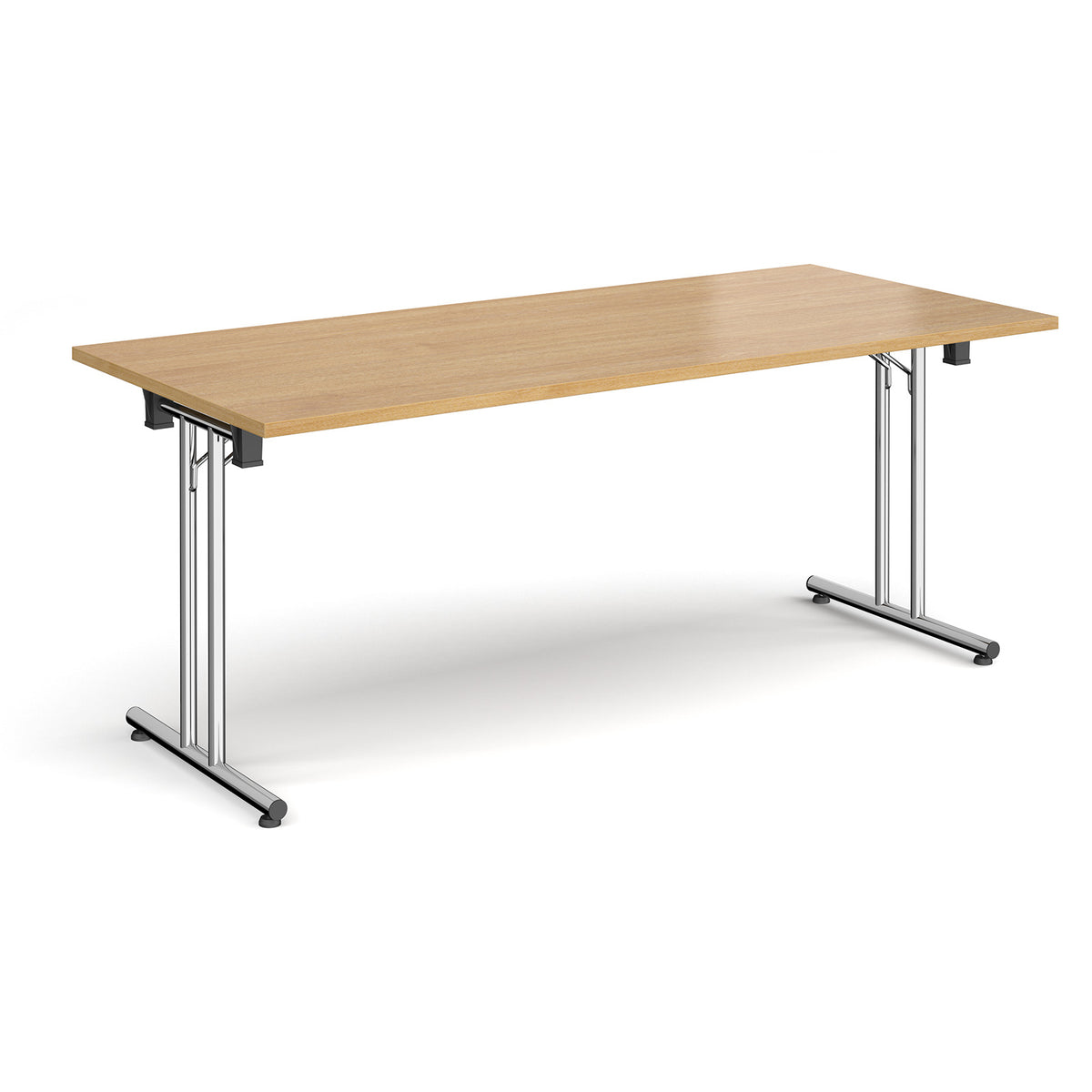 Rectangular folding leg table with chrome legs and straight foot rails 1800mm x 800mm - oak - view 1