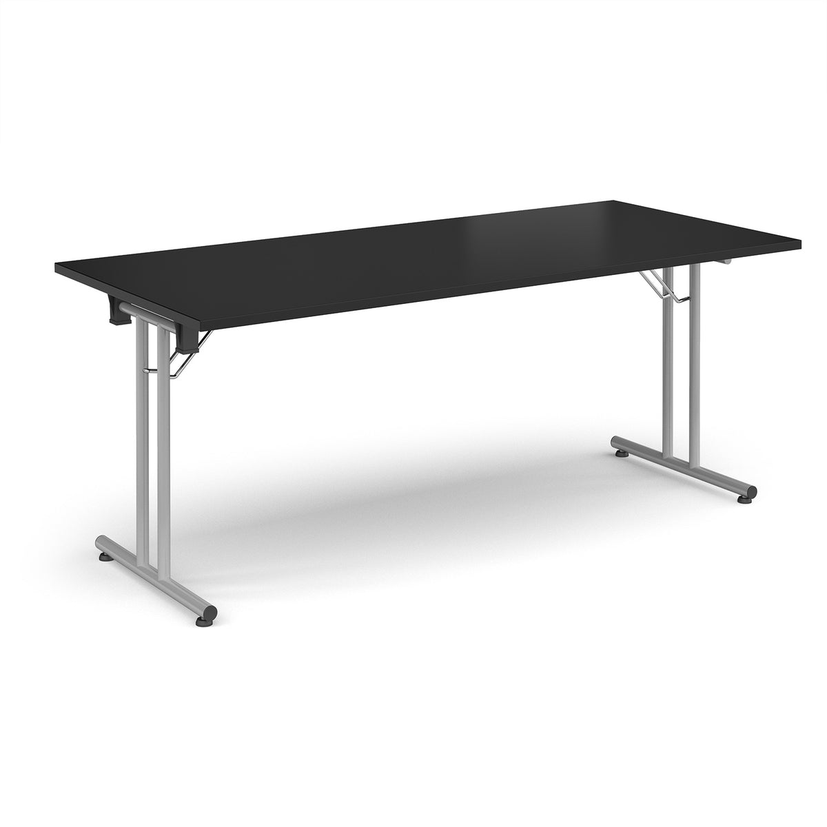 Rectangular folding leg table with silver legs and straight foot rails 1800mm x 800mm - Black - view 1