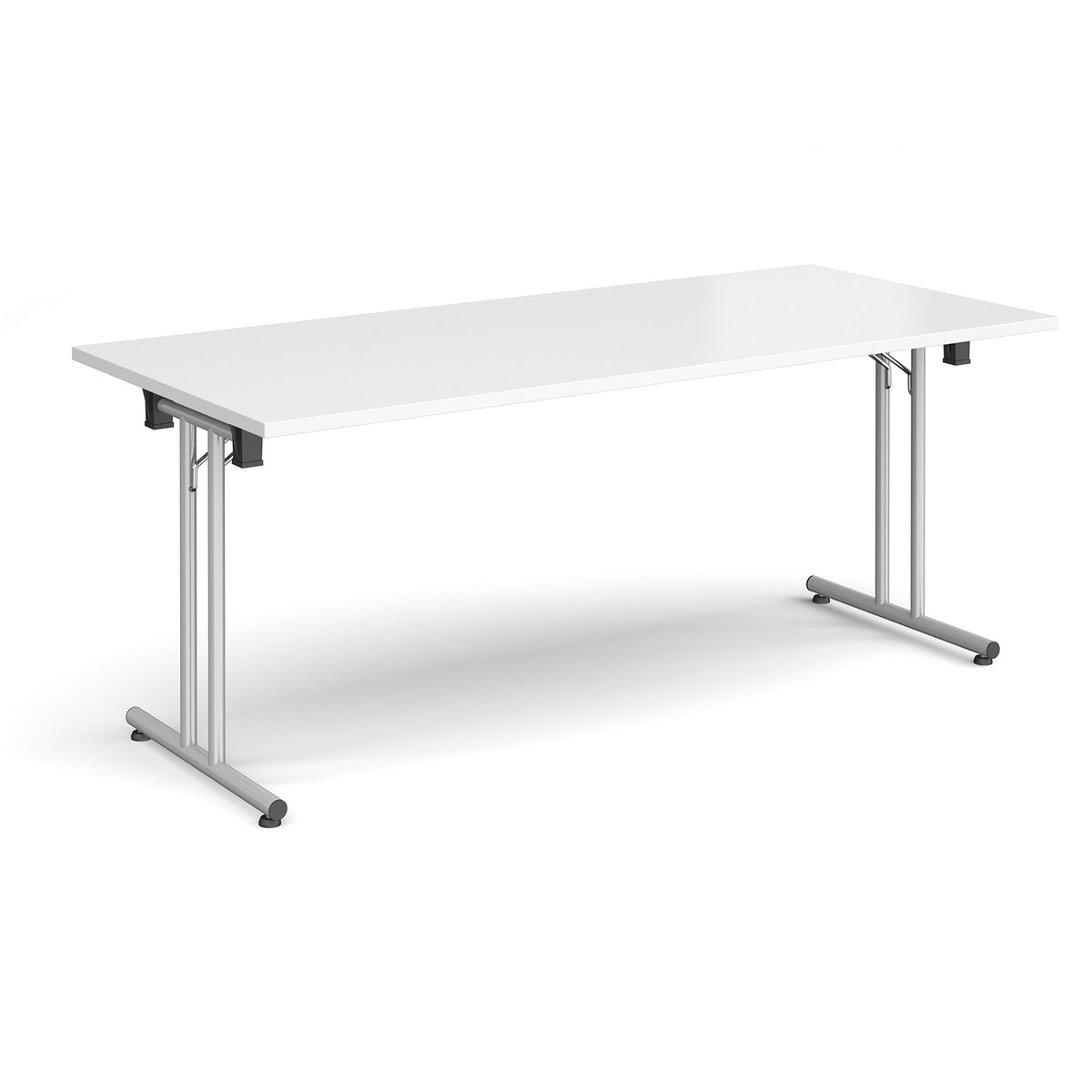 Rectangular folding leg table with silver legs and straight foot rails 1800mm x 800mm - white - view 1