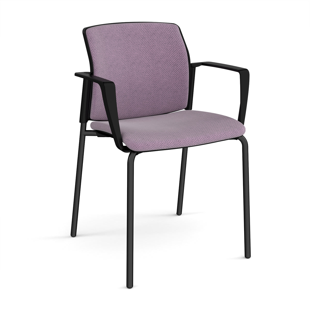 Santana 4 leg stacking chair with fabric seat and back, black frame and fixed arms - made to order - view 1