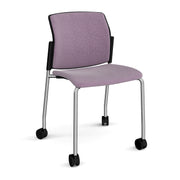Santana 4 leg mobile chair with fabric seat and back, chrome frame with castors and no arms - made to order - view 1