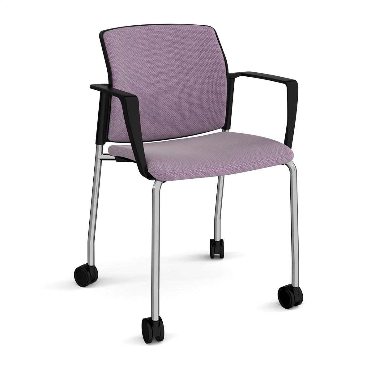 Santana 4 leg mobile chair with fabric seat and back, chrome frame with castors and fixed arms - made to order - view 1