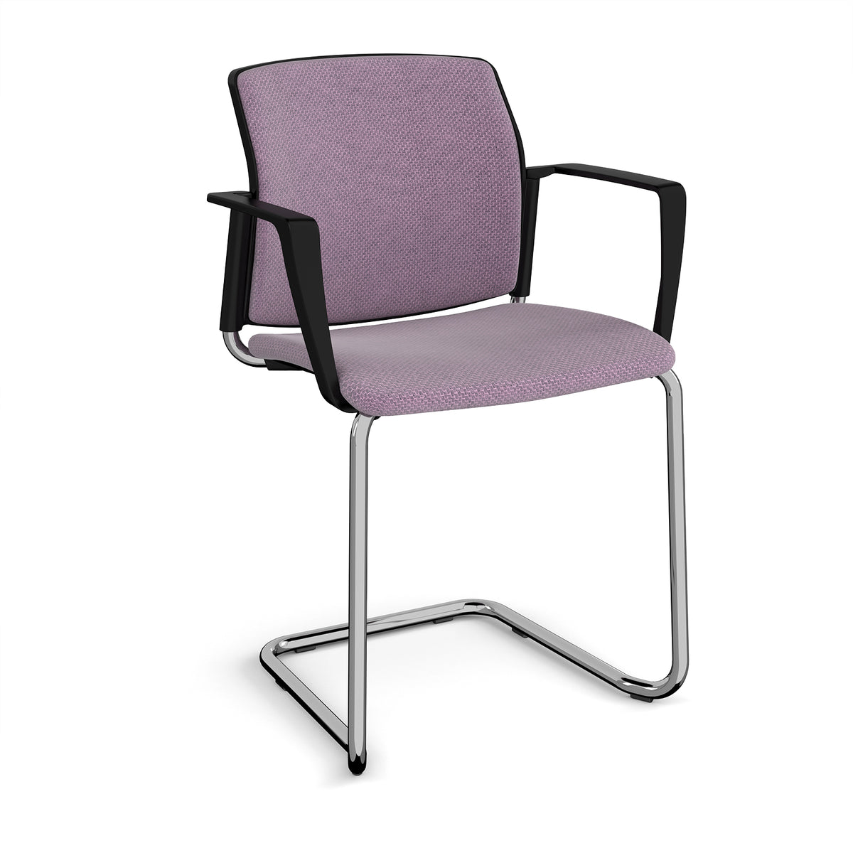 Santana cantilever chair with fabric seat and back, chrome frame and fixed arms - made to order - view 1