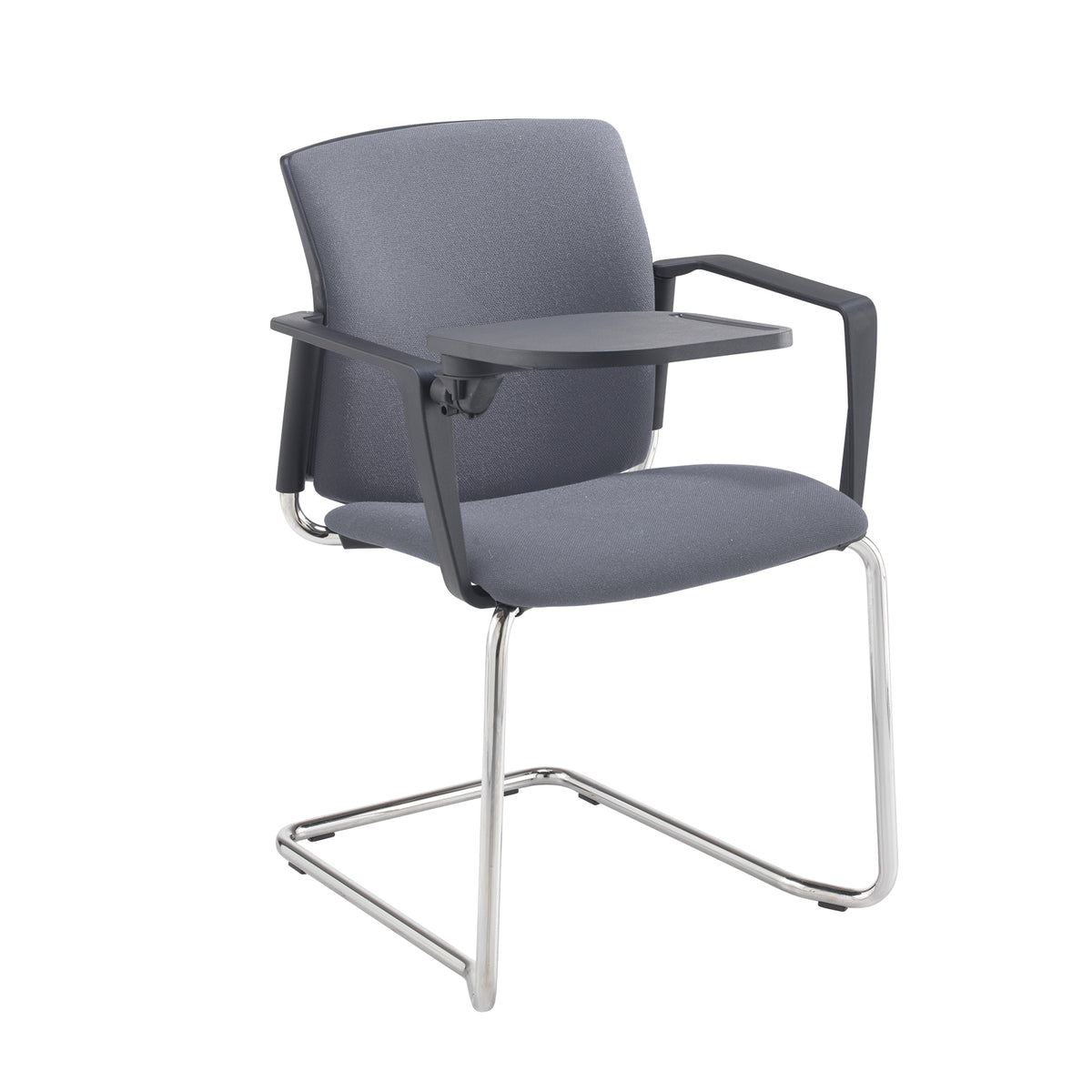 Santana cantilever chair with fabric seat and back, chrome frame with arms and writing tablet - made to order - view 2