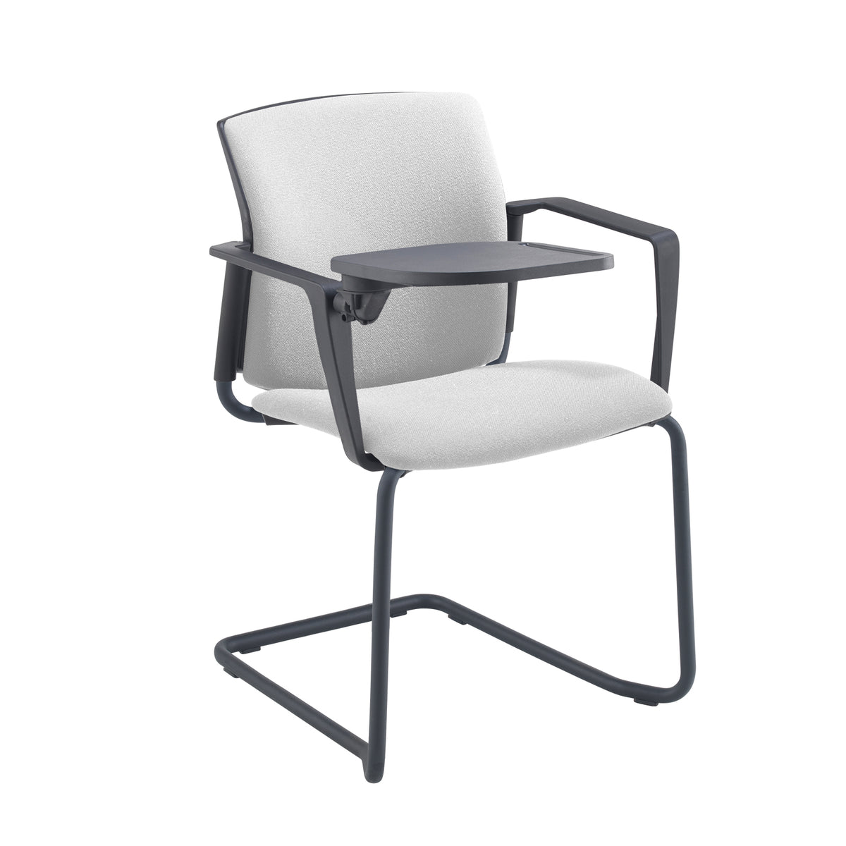 Santana cantilever chair with fabric seat and back, black frame with arms and writing tablet - made to order - view 3