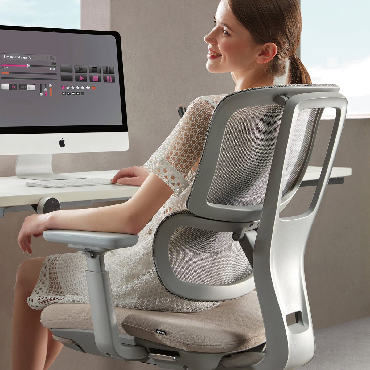 Shelby grey mesh back operator chair with grey fabric seat - view 4