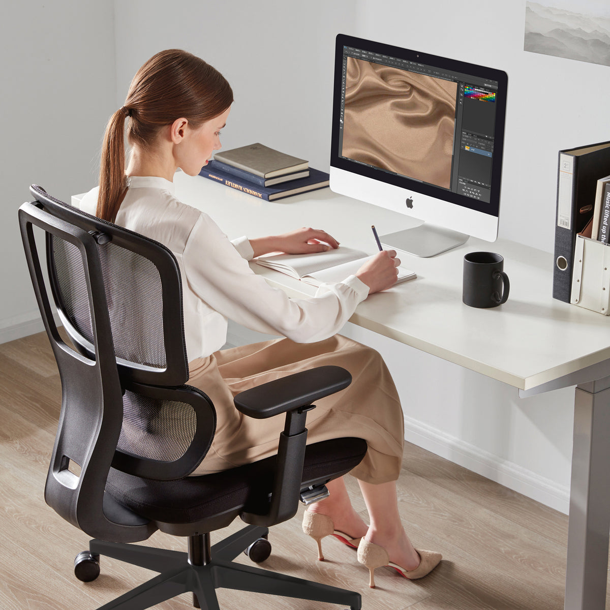 Shelby black mesh back operator chair with black fabric seat - view 4