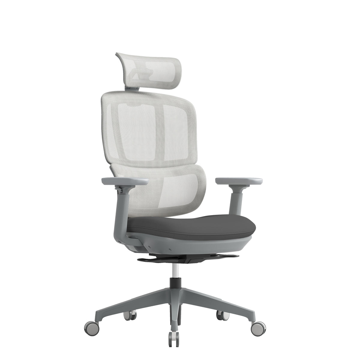 Shelby grey mesh back operator chair with headrest and grey fabric seat - view 1
