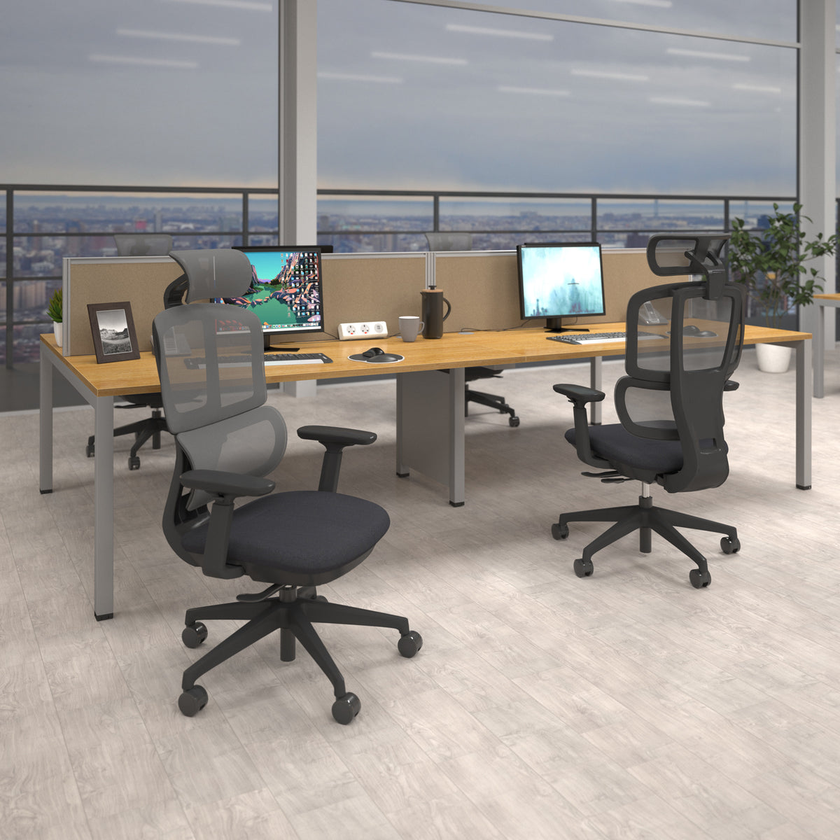 Shelby black mesh back operator chair with headrest and black fabric seat - view 4