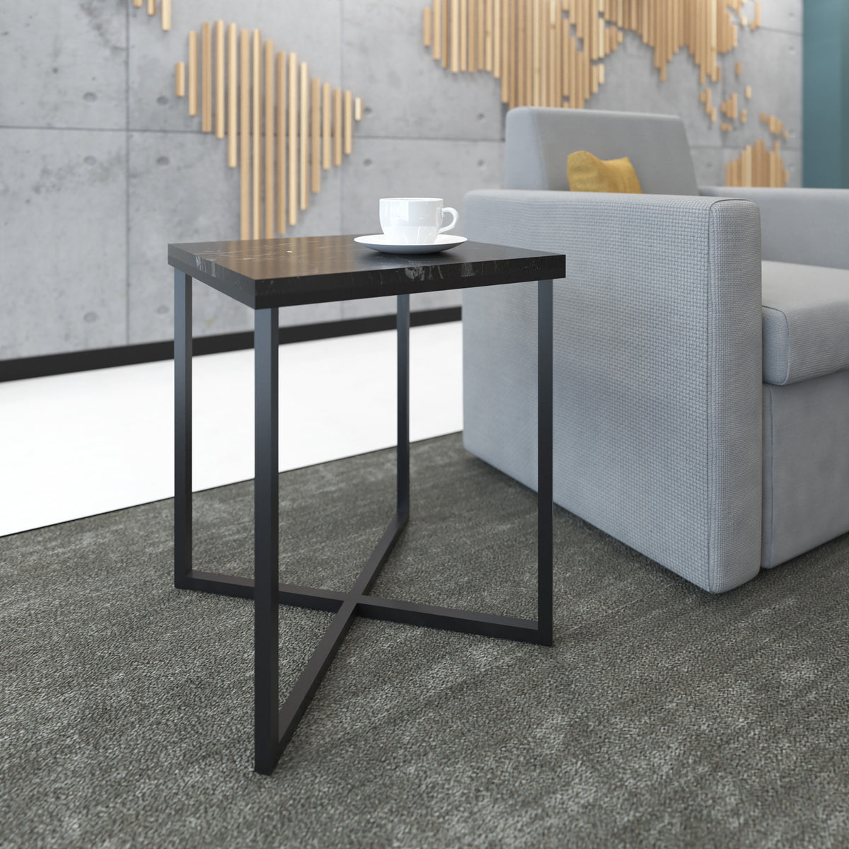 Siano large square coffee table with a black steel frame and Lotus wood top - view 5