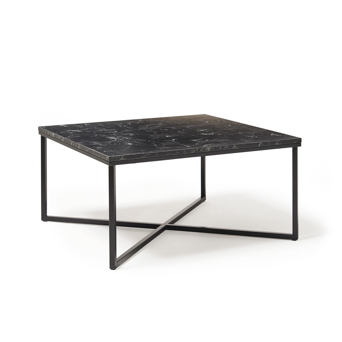 Siano large square coffee table with a black steel frame and Lotus wood top - view 1