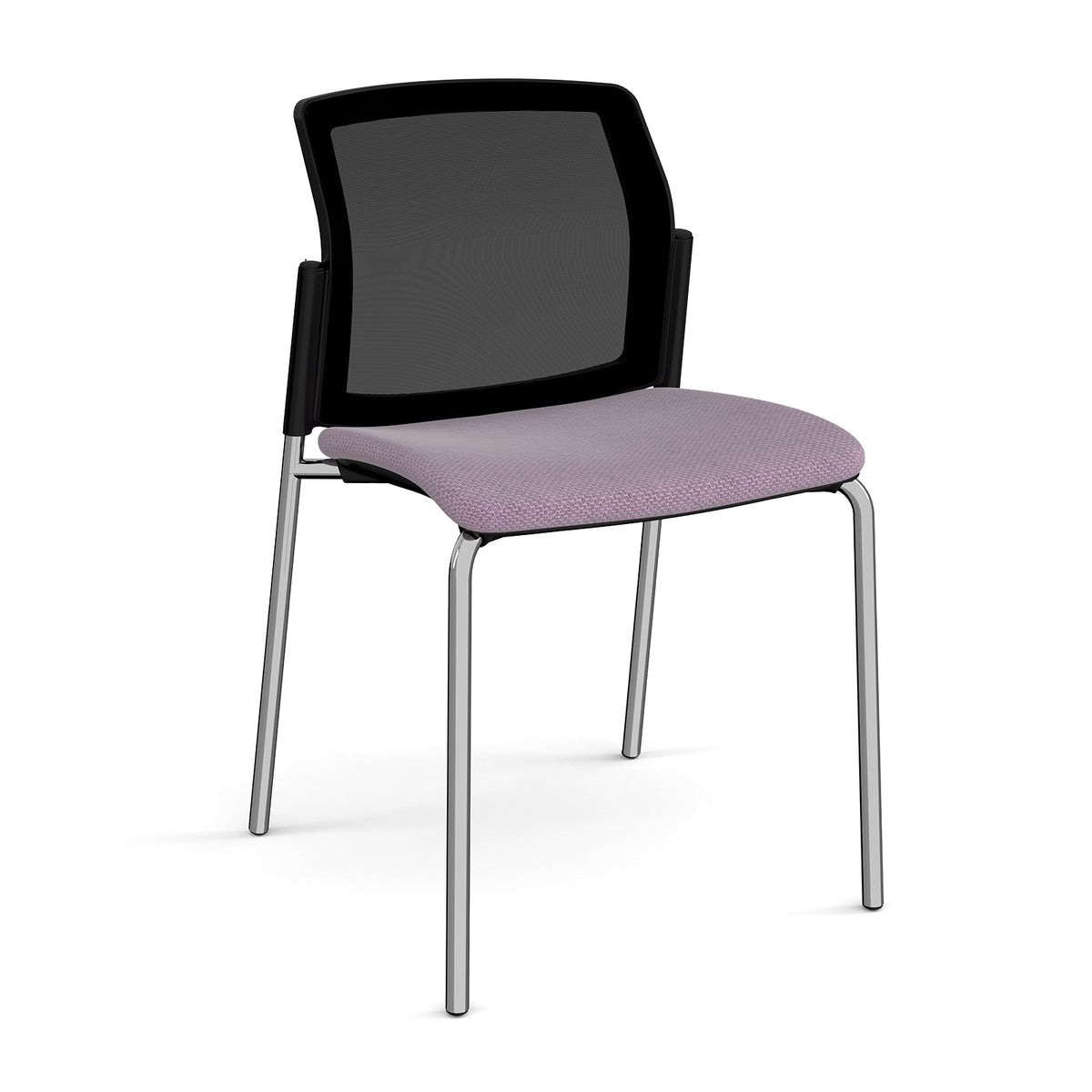 Santana 4 leg stacking chair with fabric seat and mesh back, chrome frame and no arms - made to order - view 1