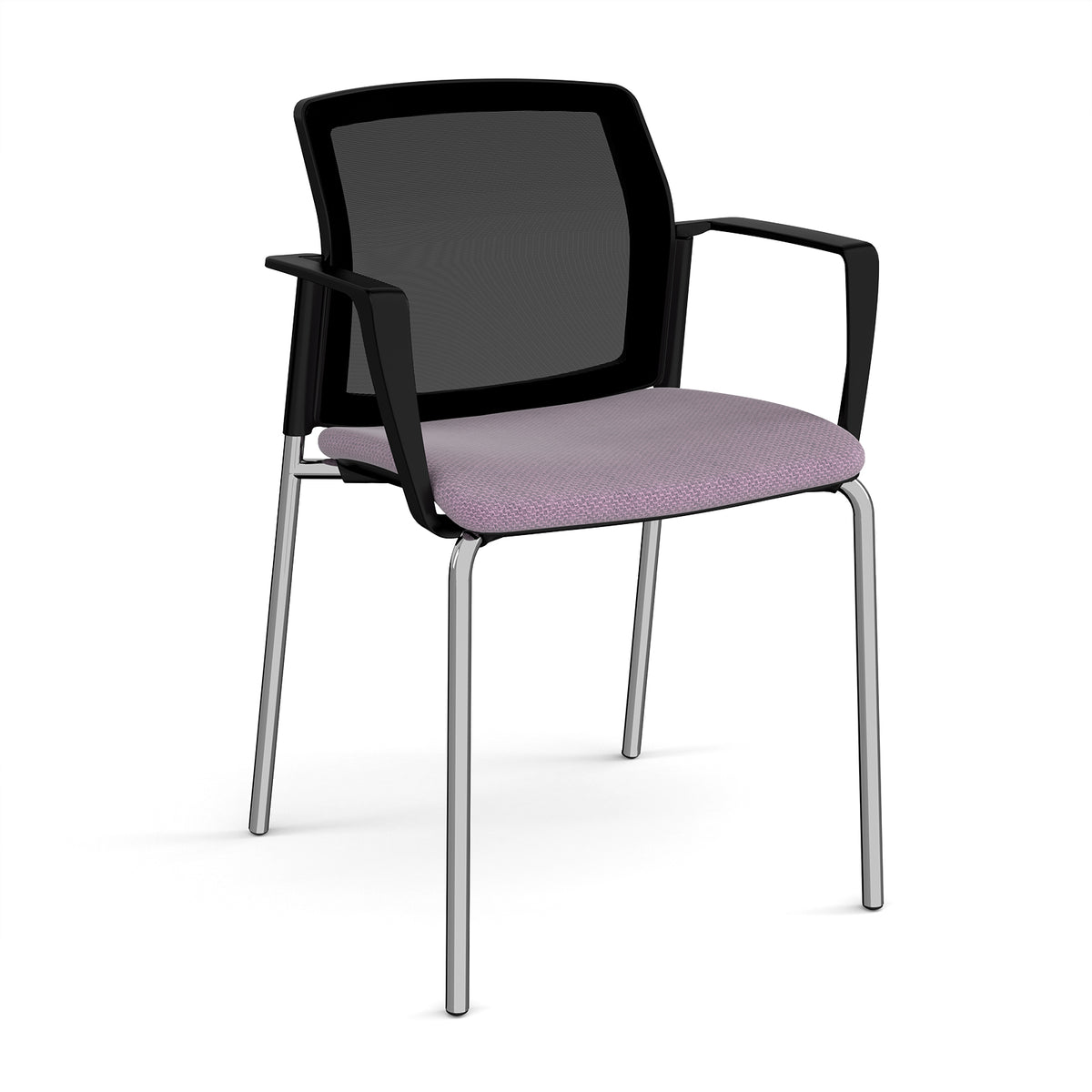 Santana 4 leg stacking chair with fabric seat and mesh back, chrome frame and fixed arms - made to order - view 1